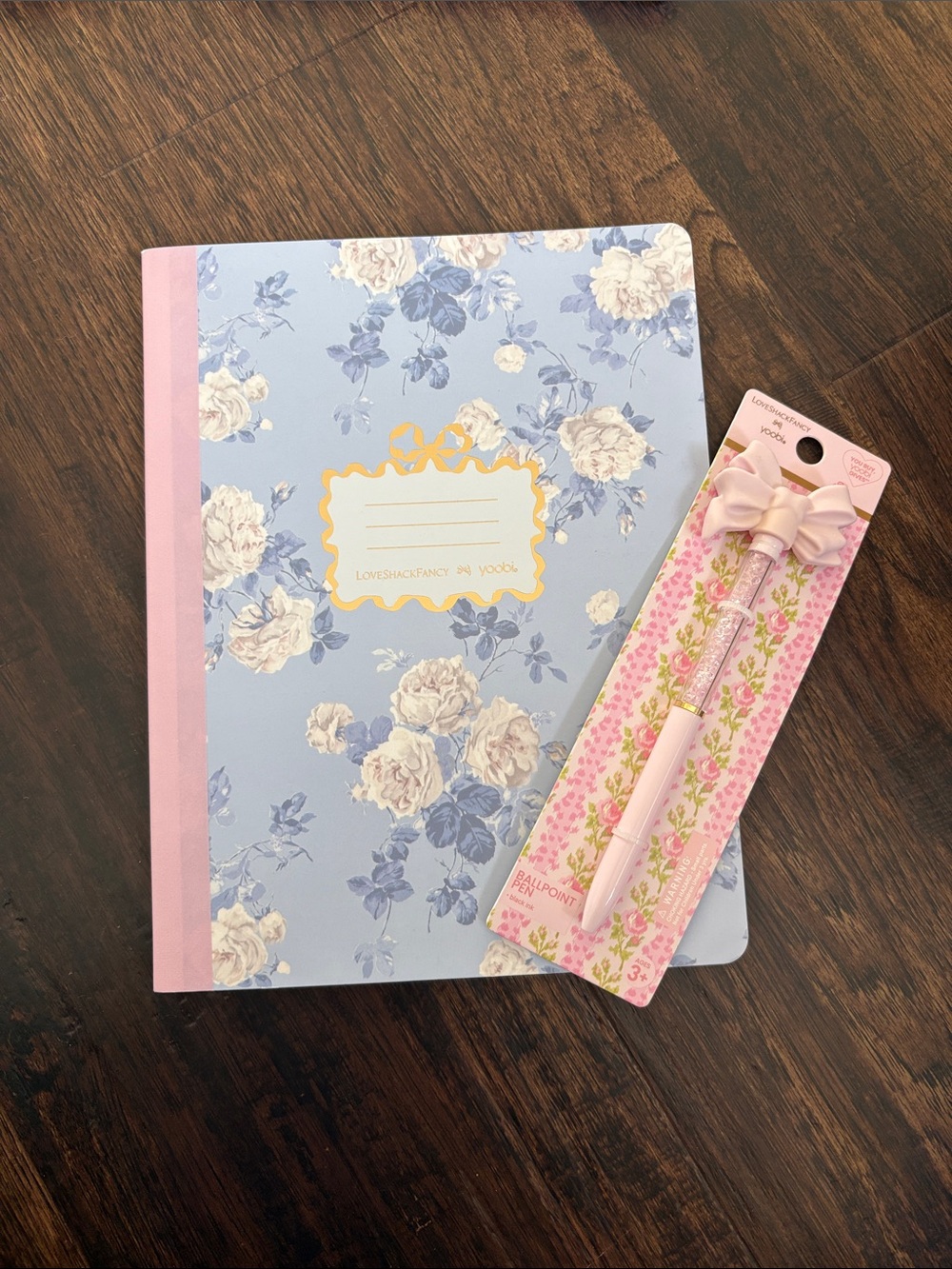 Floral Blue & Pink Notebook with Bow Pen Set Love shack fancy